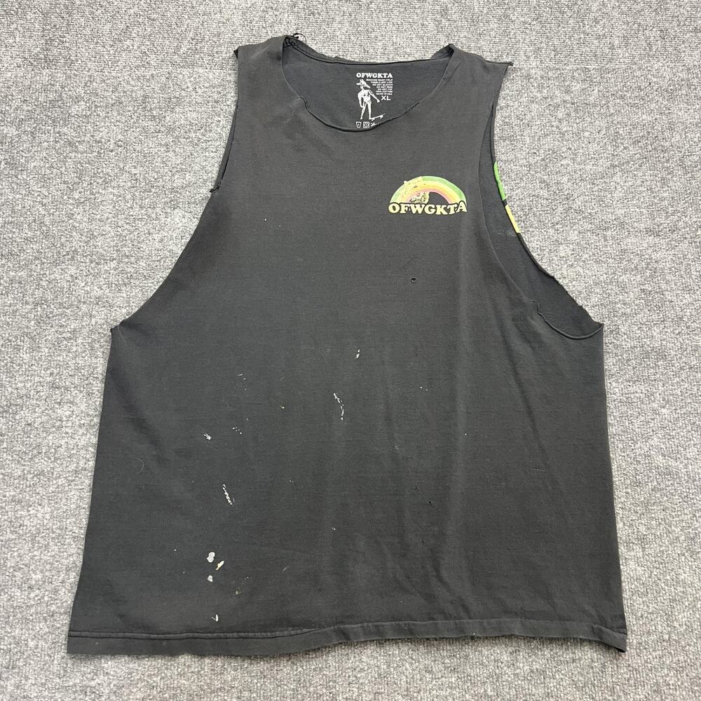 OFWGKTA Shirt Mens XL Black Rainbow Cat Graphic Cutoff Tank Made USA Streetwear